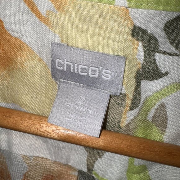 Chico's No-Iron Linen Floral Paradise Shirt Size: 2 US Size 12 - Picture 4 of 16